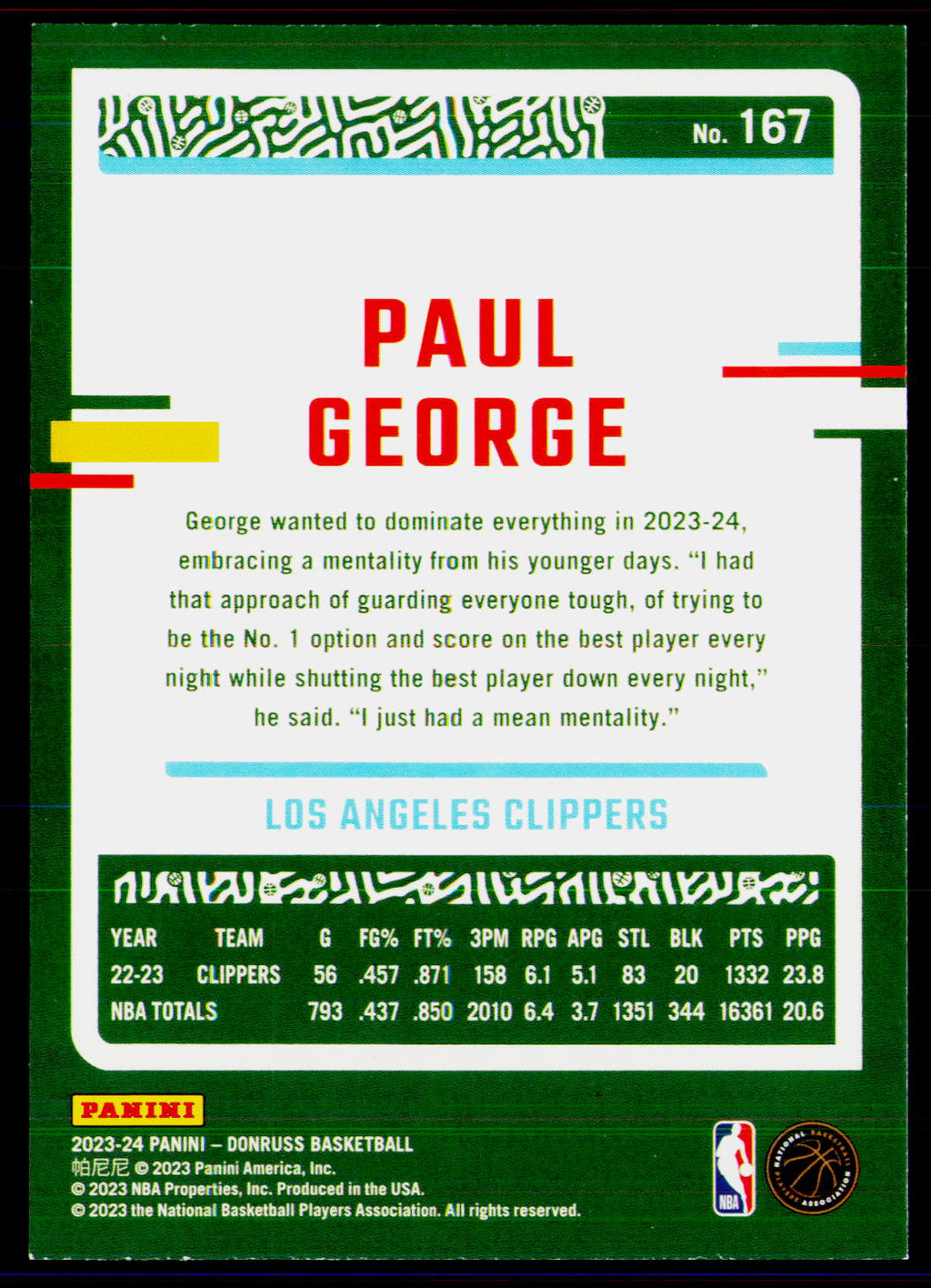 2023-24 Donruss #167 Paul George