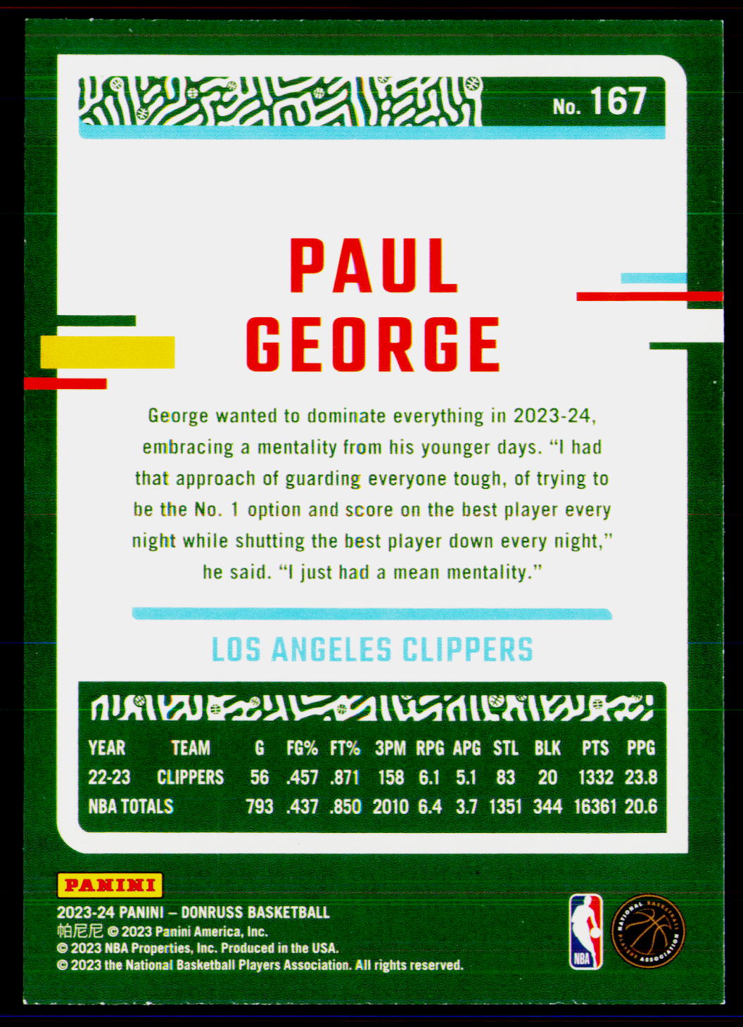 2023-24 Donruss #167 Paul George
