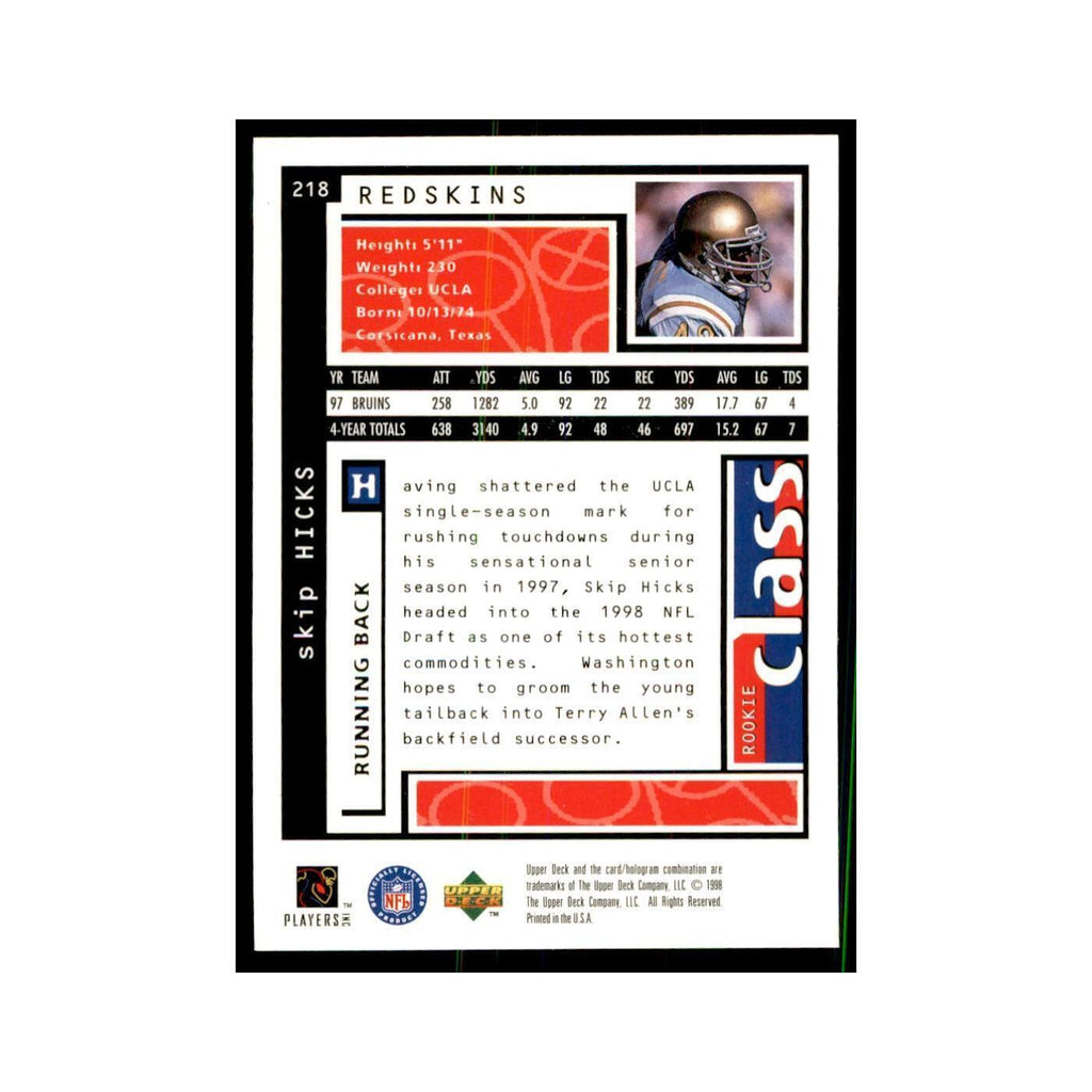 Skip Hicks Rookie 1998 UD Choice #218 Football Cards Football Card NM