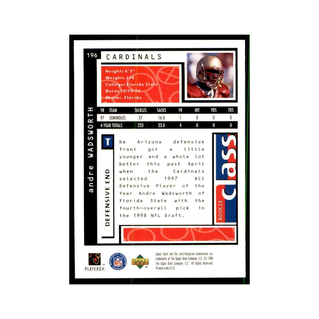 Andre Wadsworth Rookie 1998 UD Choice #196 Football Cards Football Card NM