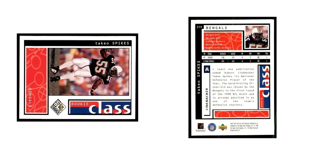 Takeo Spikes Rookie 1998 UD Choice #219 Football Cards Football Card NM