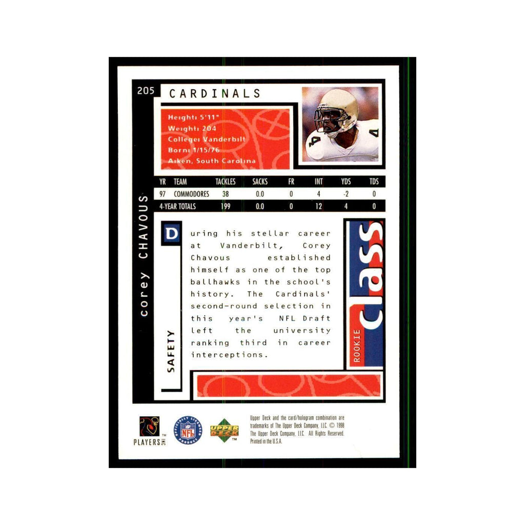 Corey Chavous Rookie 1998 UD Choice #205 Football Cards Football Card NM