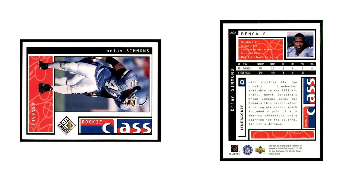 Brian Simmons Rookie 1998 UD Choice #208 Football Cards Football Card NM