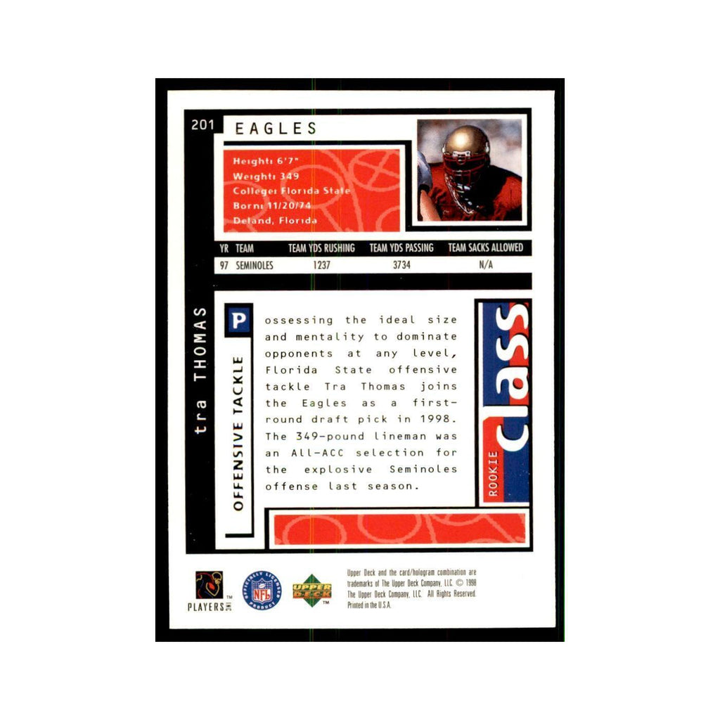 Tra Thomas Rookie 1998 UD Choice #201 Football Cards Football Card NM