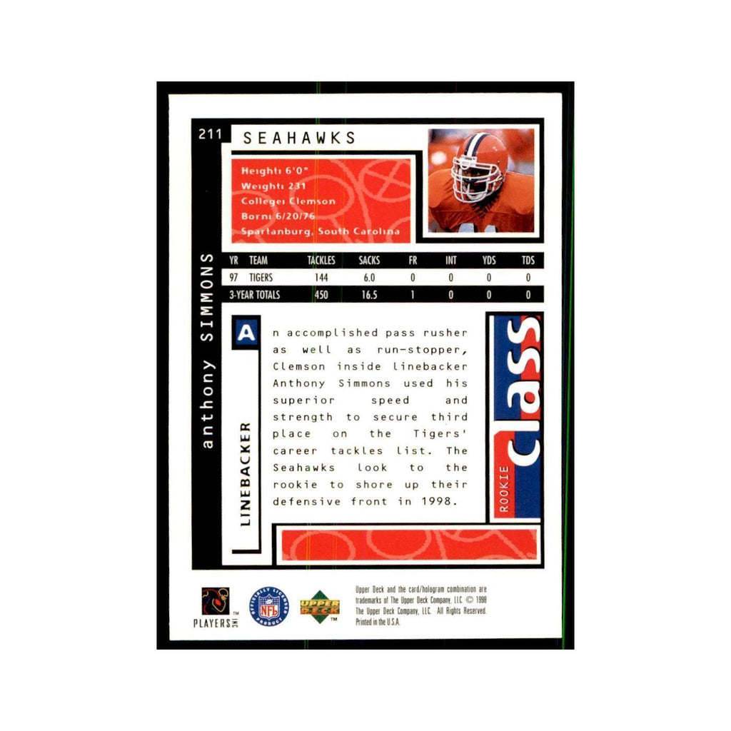 Anthony Simmons Rookie 1998 UD Choice #211 Football Cards Football Card NM