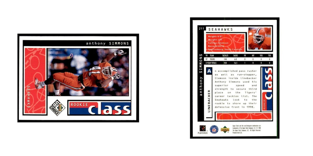 Anthony Simmons Rookie 1998 UD Choice #211 Football Cards Football Card NM