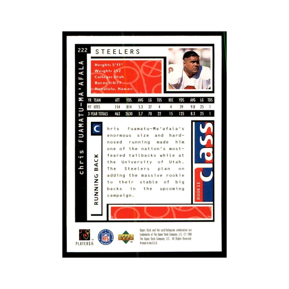 Chris Fuamatu-ma'afala Rookie 1998 UD Choice #222 Football Cards NM