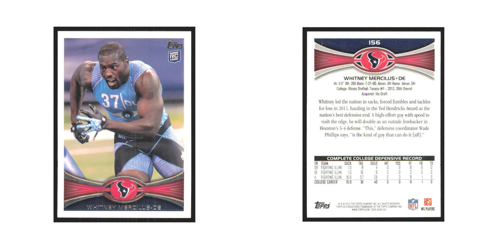 Whitney Mercilus Rookie 2012 Topps #156 Houston Texans Football Card NM