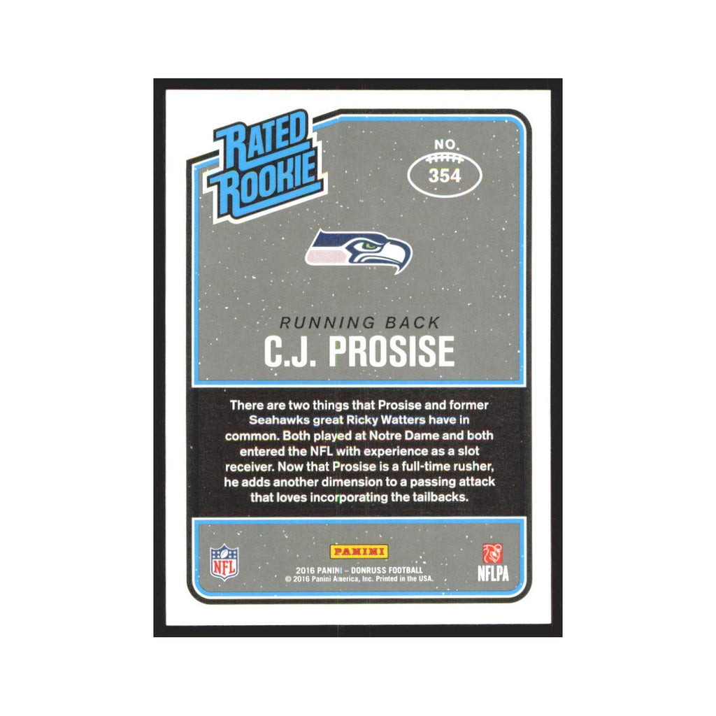 C.J. Prosise Rookie 2016 Donruss #354 Seattle Seahawks Football Card NM