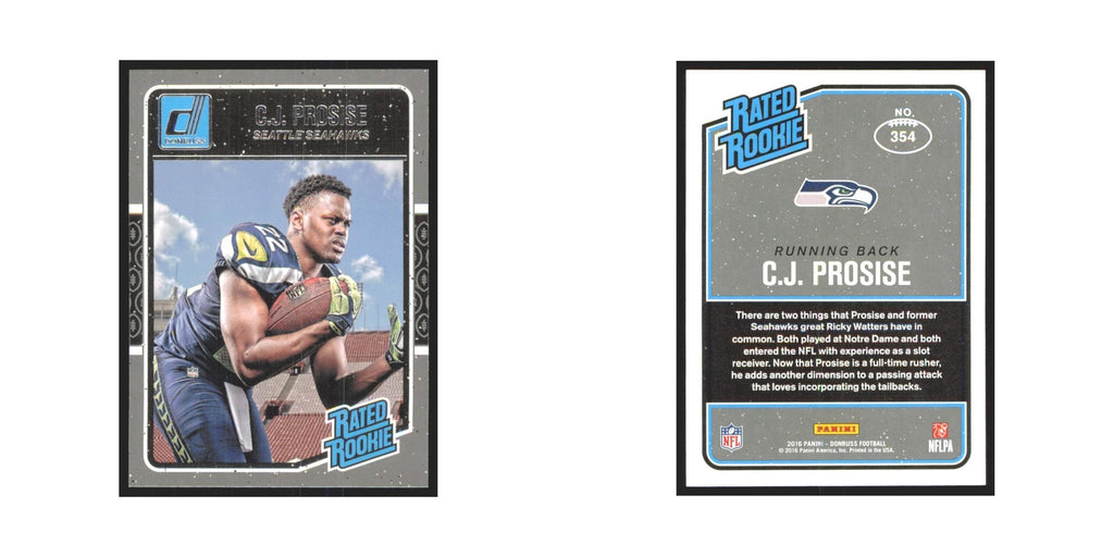 C.J. Prosise Rookie 2016 Donruss #354 Seattle Seahawks Football Card NM