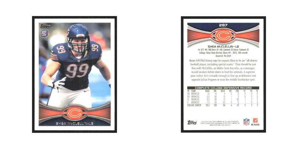 Shea McClellin Rookie 2012 Topps #287 Chicago Bears Football Card NM