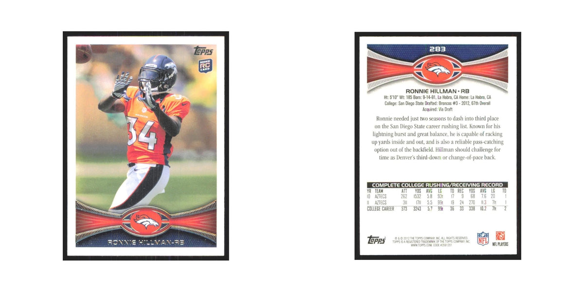 Ronnie Hillman Rookie 2012 Topps #283 Denver Broncos Football Card NM