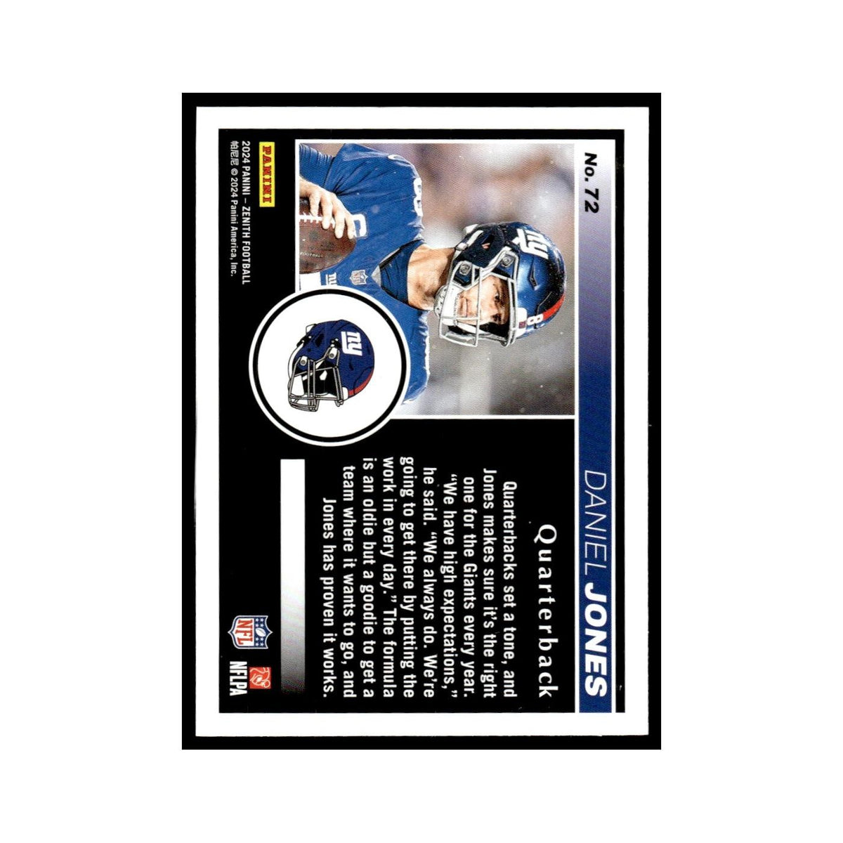 Daniel Jones 2024 Panini Zenith #72 New York Giants Football Card NM