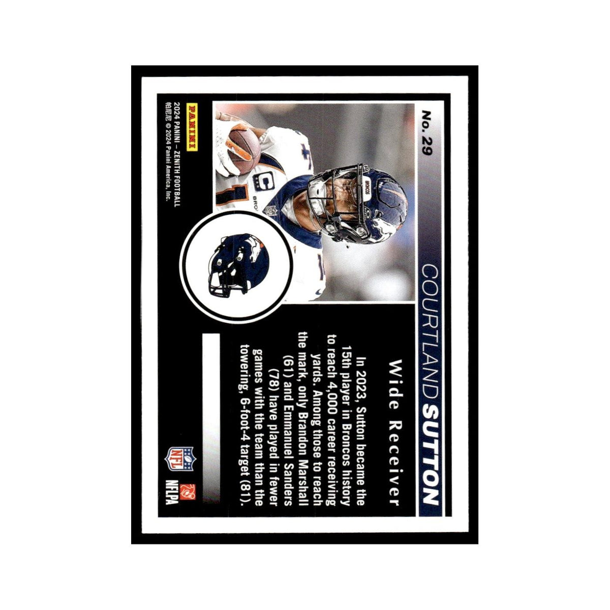 Courtland Sutton 2024 Panini Zenith #29 Denver Broncos Football Card NM