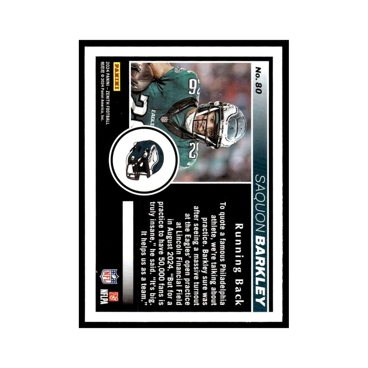 Saquon Barkley 2024 Panini Zenith #80 Philadelphia Eagles Football Card NM