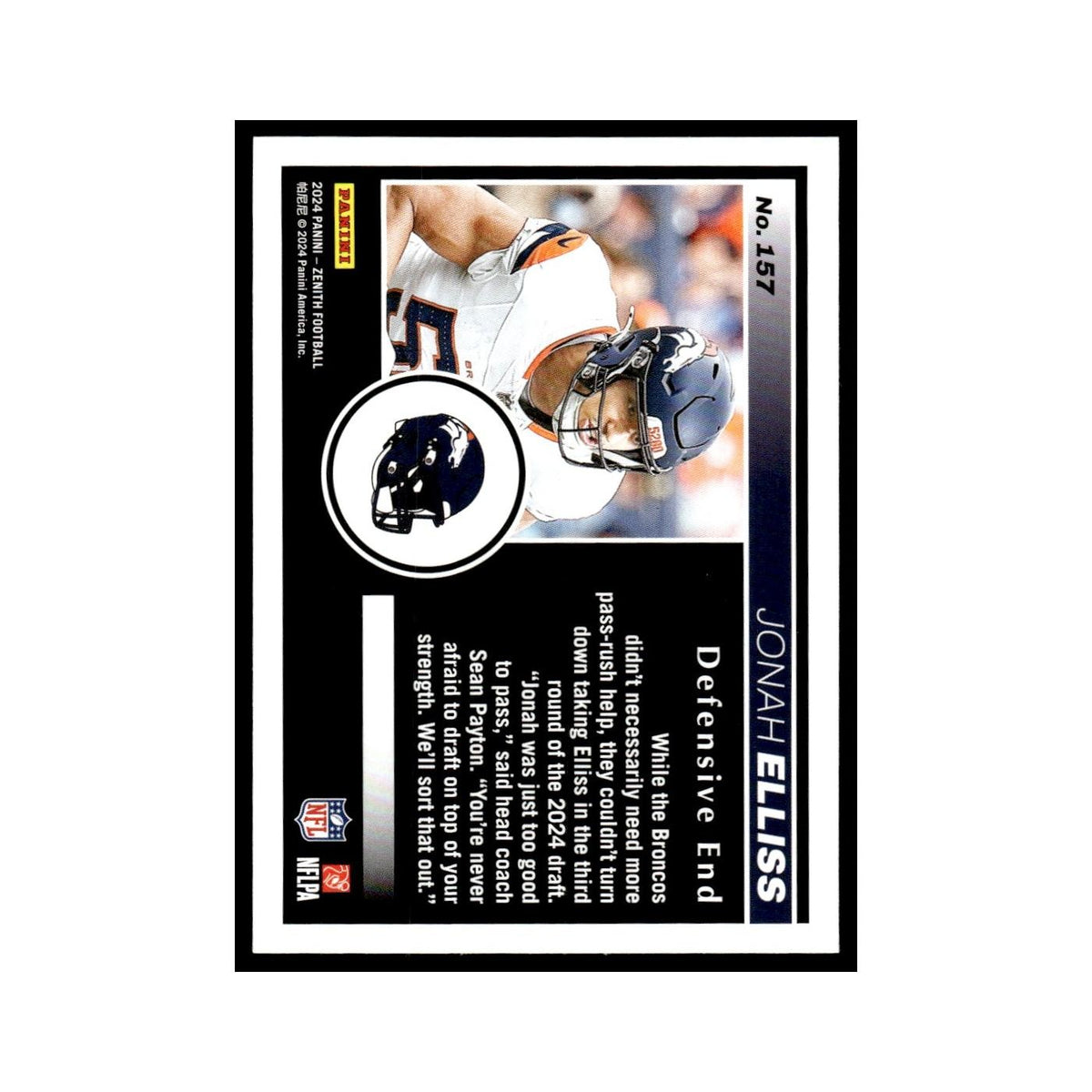 Jonah Elliss Rookie 2024 Panini Zenith #157 Denver Broncos Football Card NM
