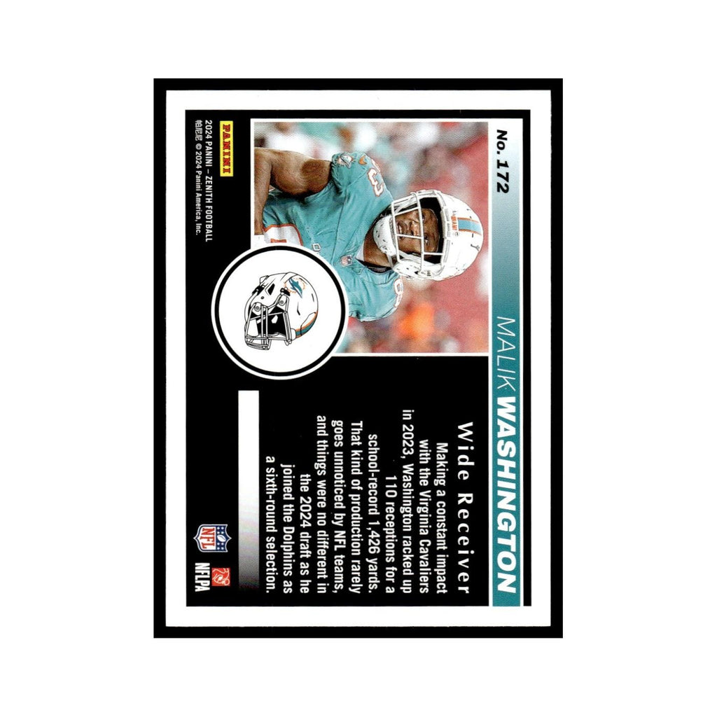 Malik Washington Rookie 2024 Panini Zenith #172 Miami Dolphins Football Card NM