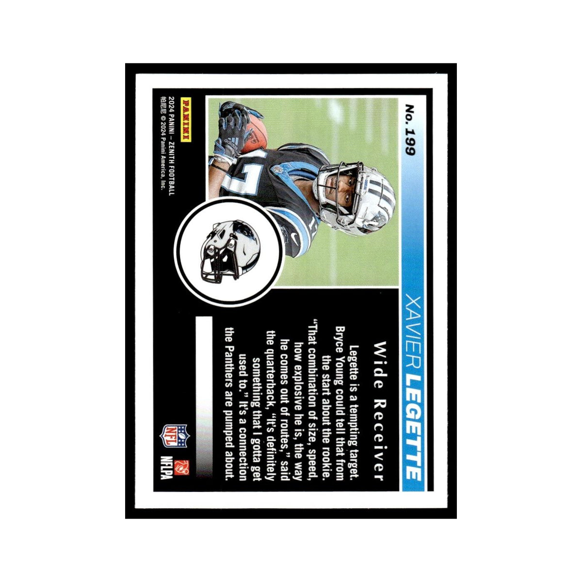 Xavier Legette Rookie 2024 Panini Zenith #199 Carolina Panthers Football Card NM