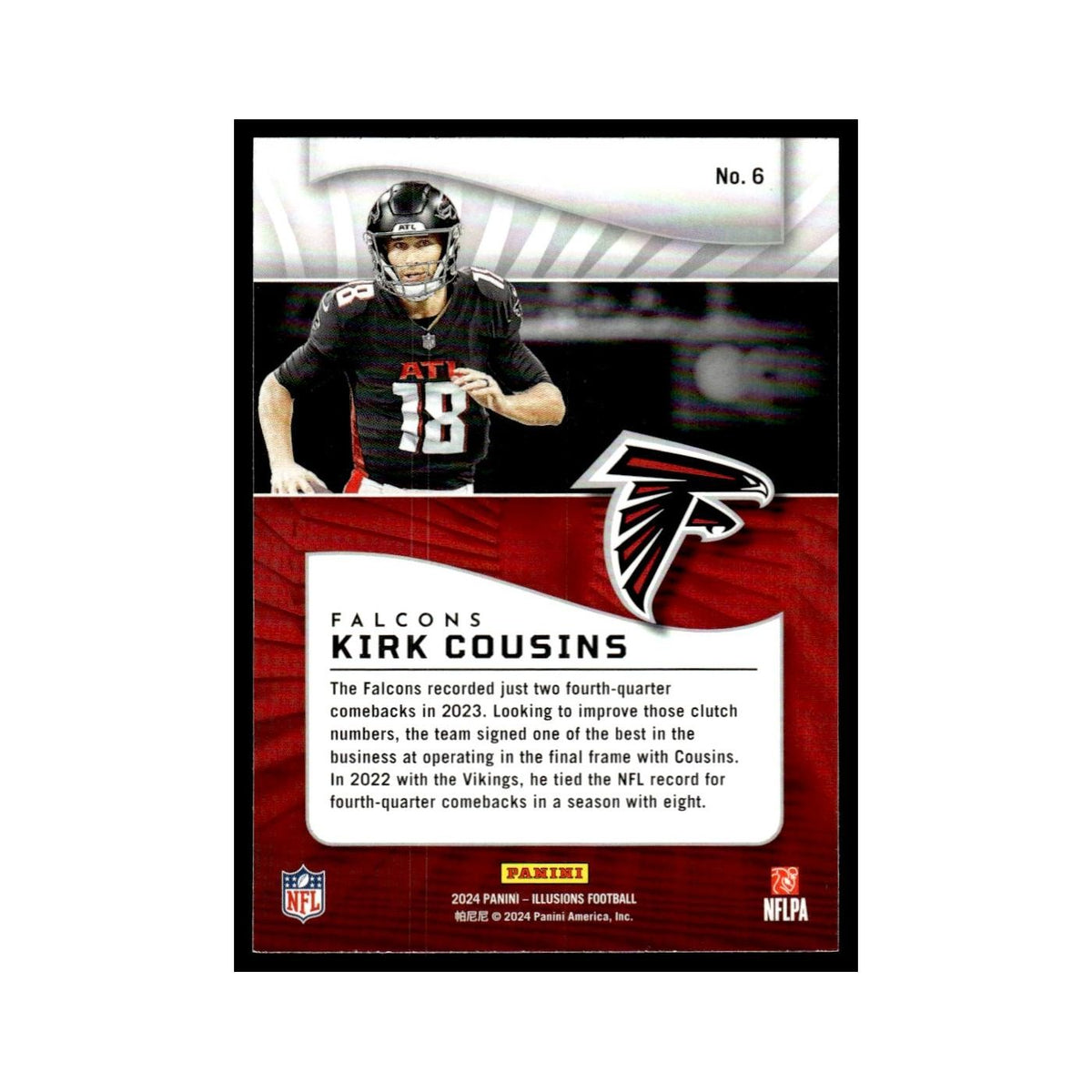Kirk Cousins 2024 Panini Illusions #6 Atlanta Falcons Football Card NM