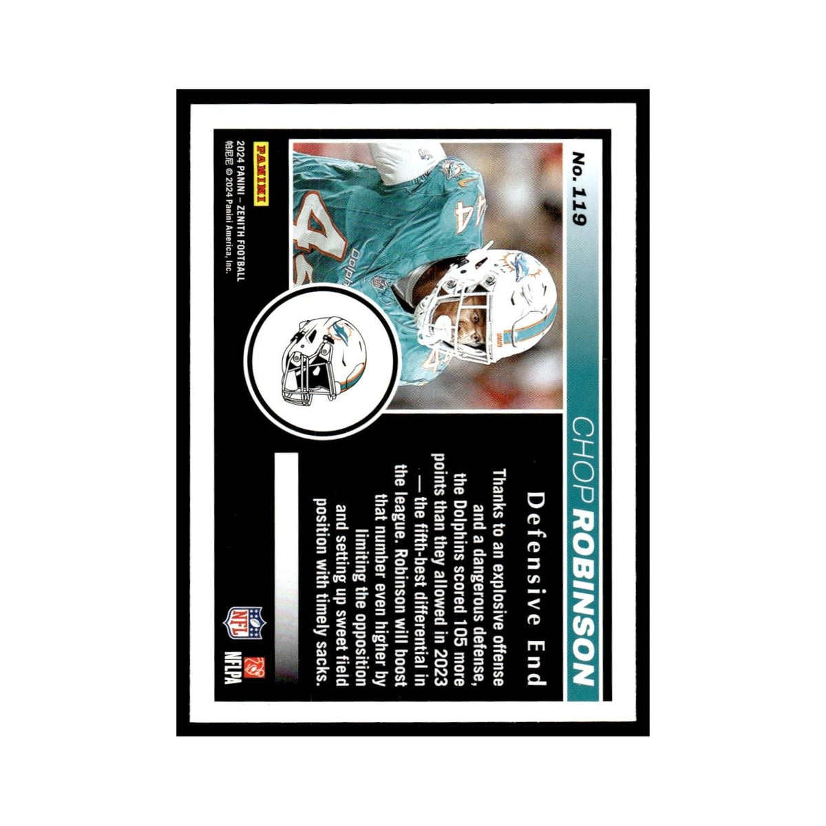 Chop Robinson Rookie 2024 Panini Zenith #119 Miami Dolphins Football Card NM