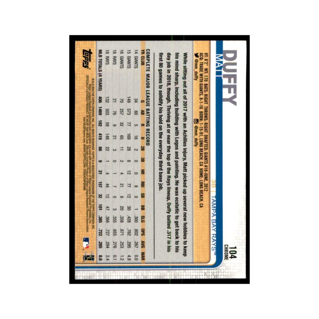 Matt Duffy 2019 Topps Chrome #104 Baseball Cards Baseball Card NM