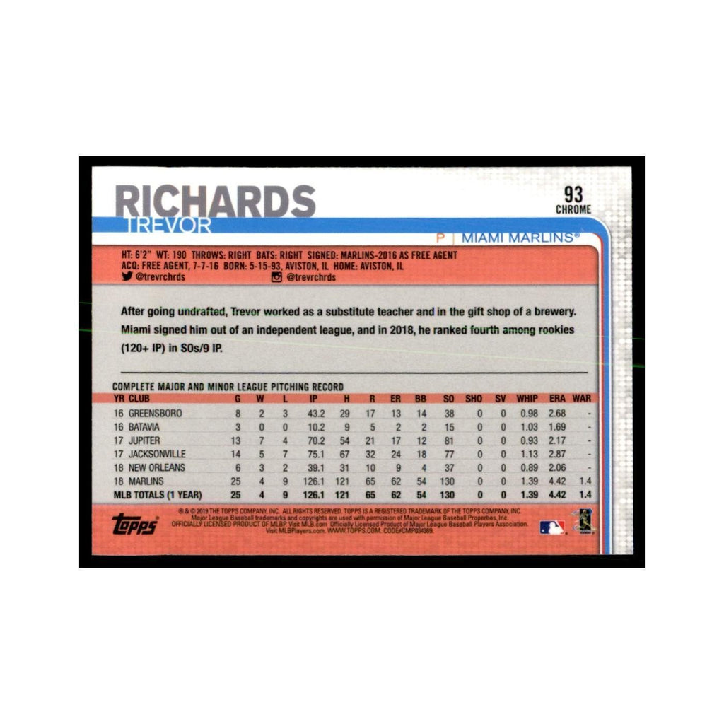 Trevor Richards Rookie 2019 Topps Chrome #93 Baseball Cards Baseball Card NM