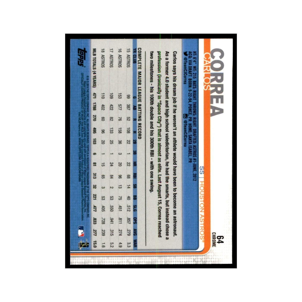 Carlos Correa 2019 Topps Chrome #64 Baseball Cards Baseball Card NM