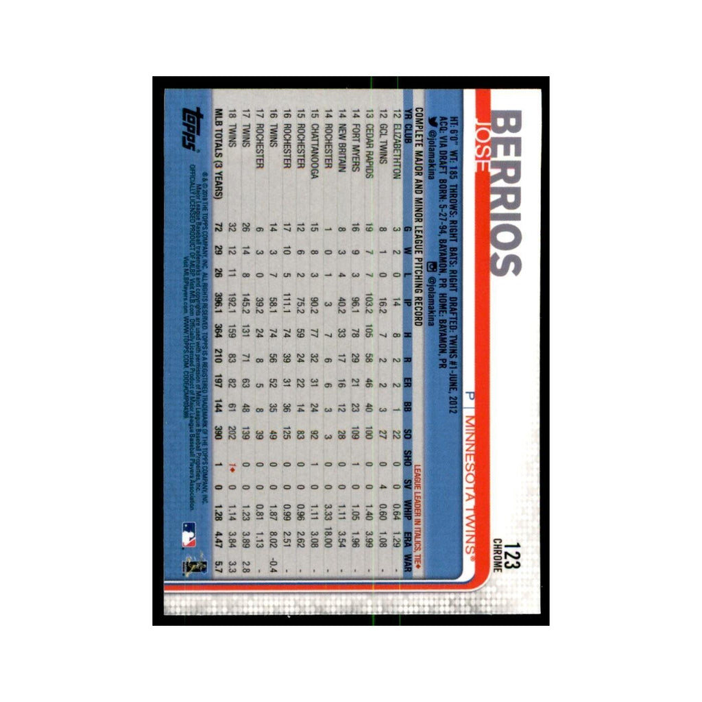 Jose Berrios 2019 Topps Chrome #123 Baseball Cards Baseball Card NM