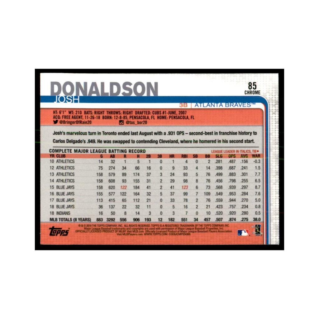 Josh Donaldson 2019 Topps Chrome #85 Baseball Cards Baseball Card NM