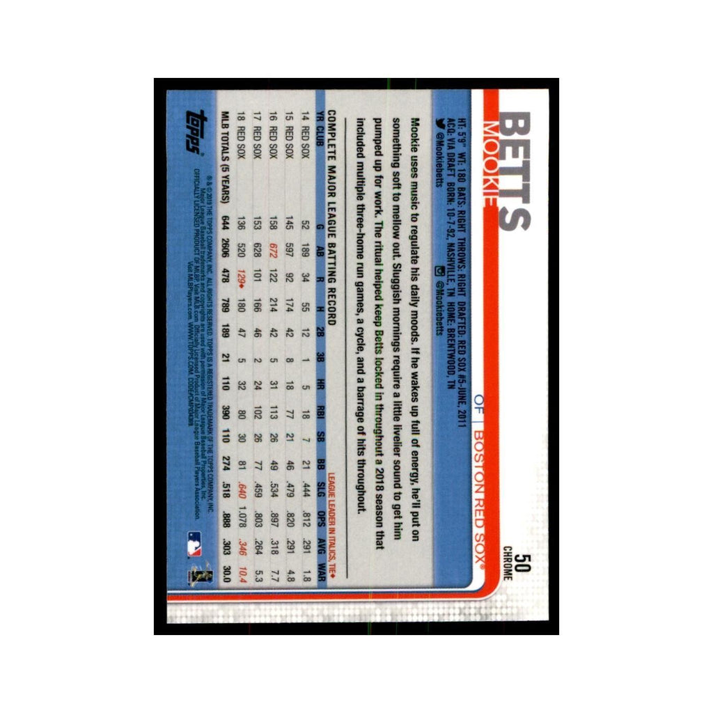Mookie Betts 2019 Topps Chrome #50 Baseball Cards Baseball Card NM