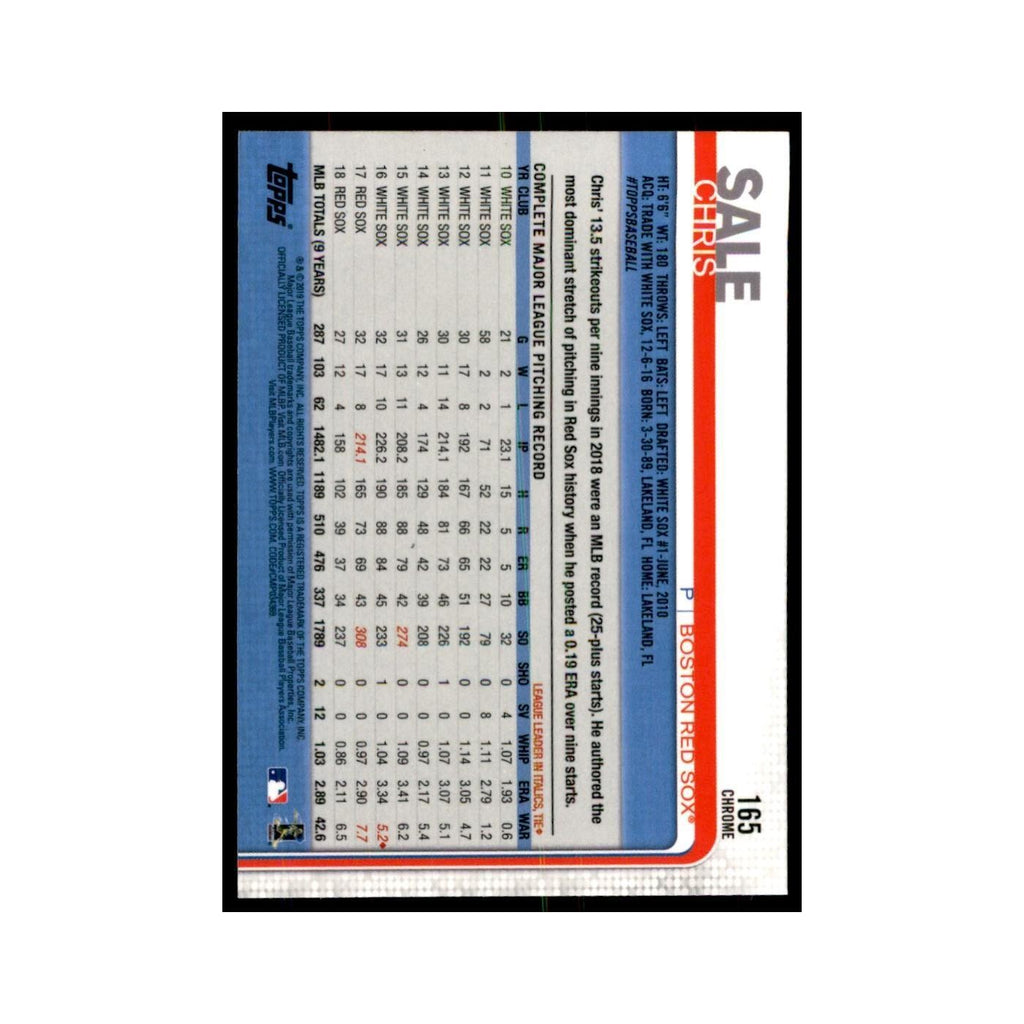 Chris Sale 2019 Topps Chrome #165 Baseball Cards Baseball Card NM