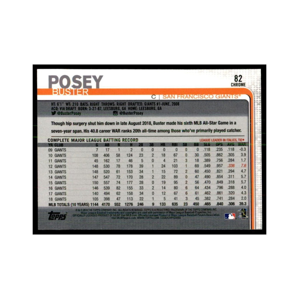 Buster Posey 2019 Topps Chrome #82 Baseball Cards Baseball Card NM