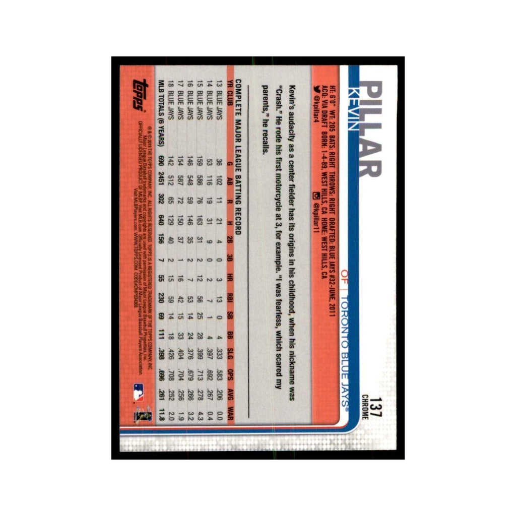 Kevin Pillar 2019 Topps Chrome #137 Baseball Cards Baseball Card NM