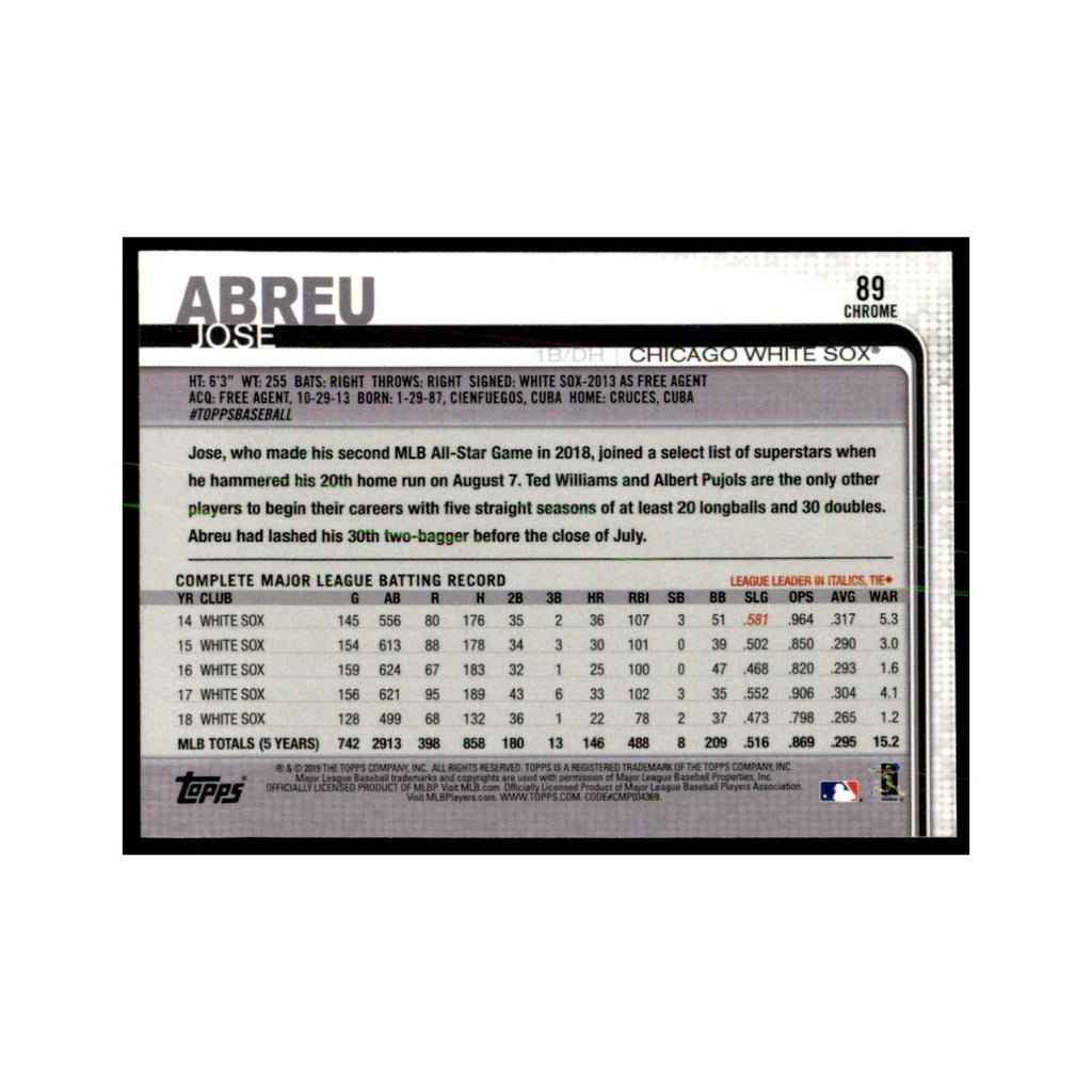 Jose Abreu 2019 Topps Chrome #89 Baseball Cards Baseball Card NM