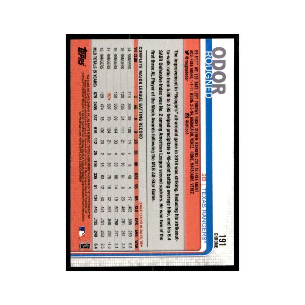 Rougned Odor 2019 Topps Chrome #191 Baseball Cards Baseball Card NM