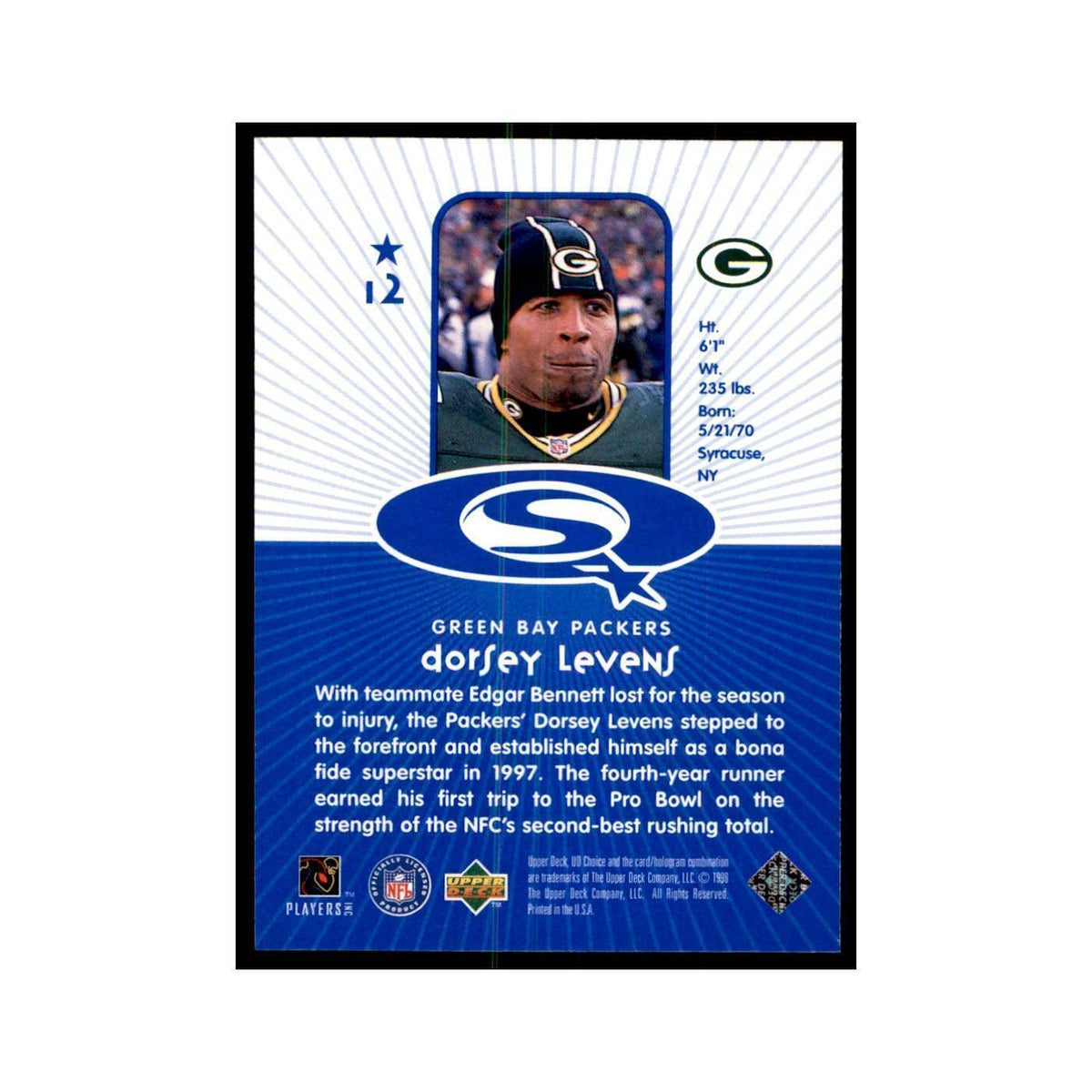 Dorsey Levens 1998 UD Choice #12 Football Cards Football Card NM
