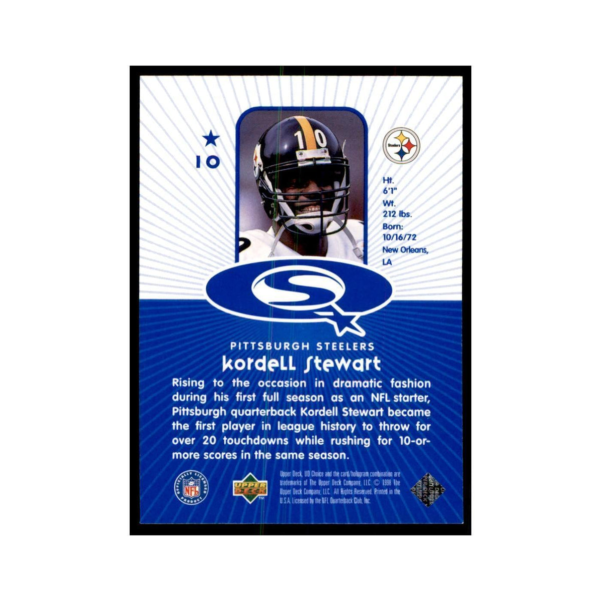 Kordell Steward 1998 UD Choice #10 Football Cards Football Card NM