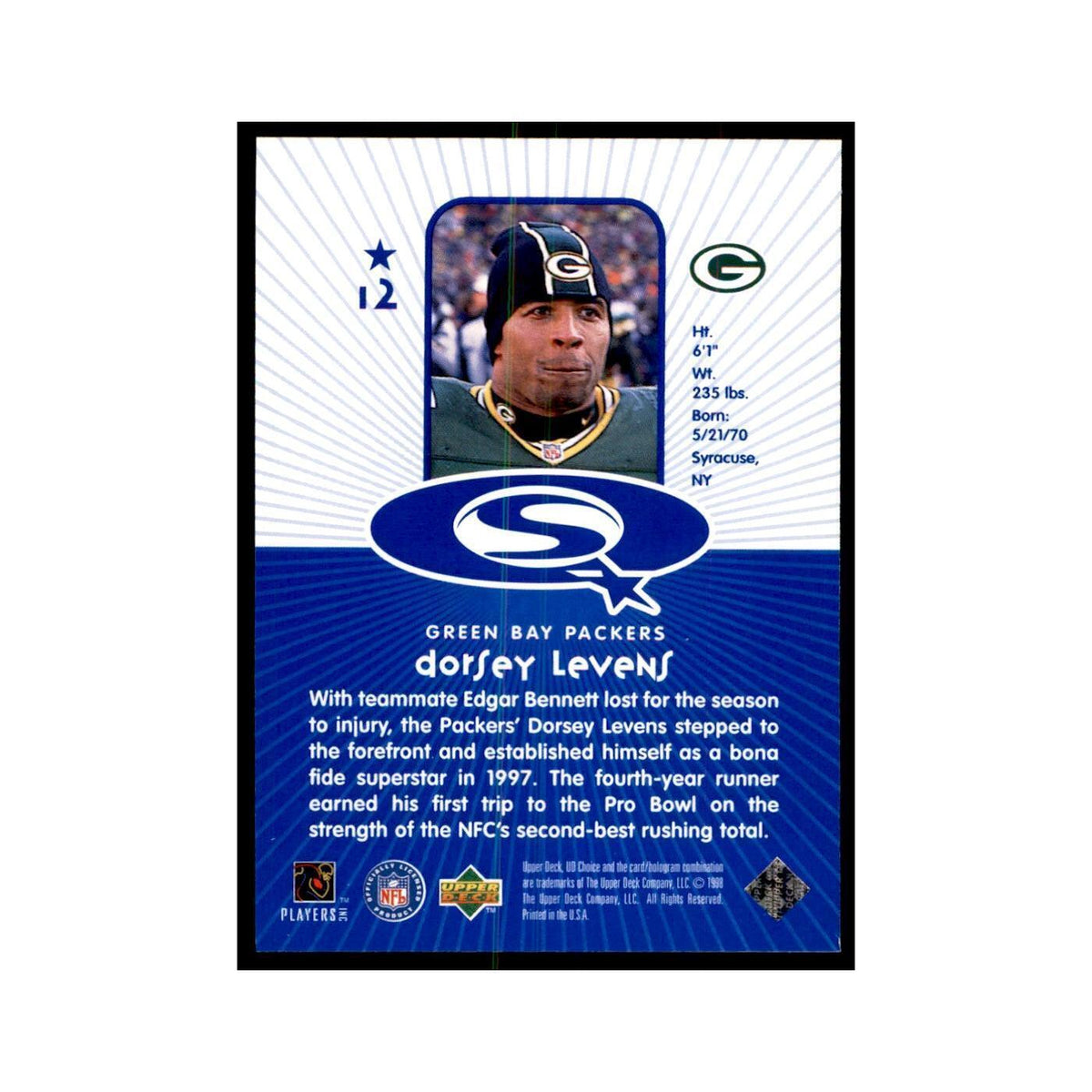 Dorsey Levens 1998 UD Choice #12 Football Cards Football Card NM