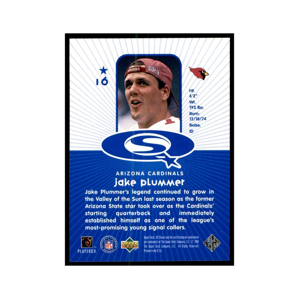 Jake Plummer 1998 UD Choice #16 Football Cards Football Card NM