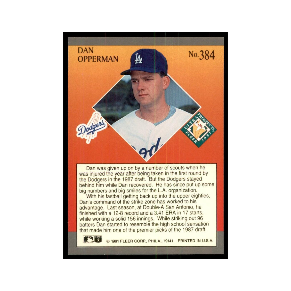 Dan Opperman 1991 Fleer Ultra #384 Baseball Cards Baseball Card NM