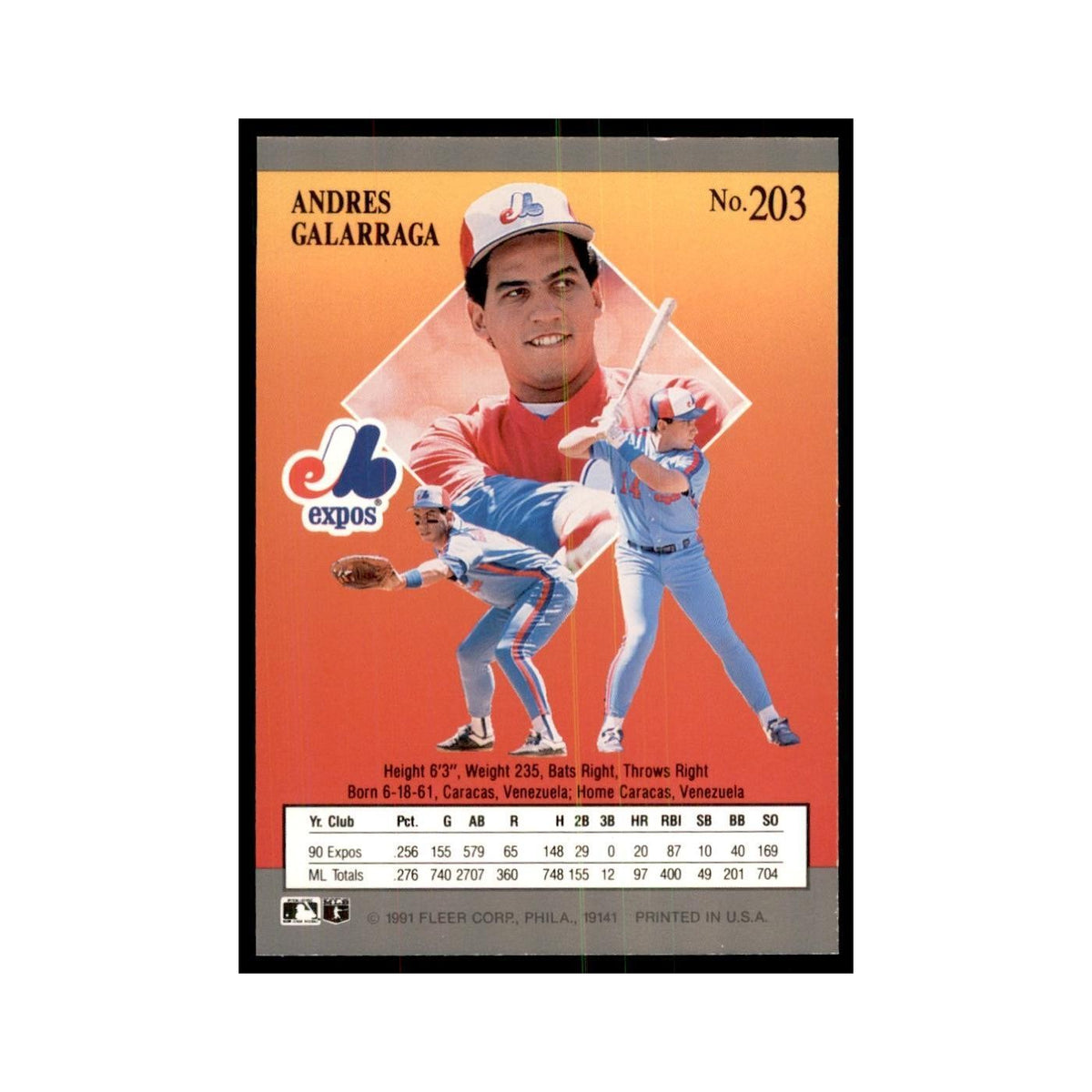 Andres Galarraga 1991 Fleer Ultra #203 Baseball Cards Baseball Card NM