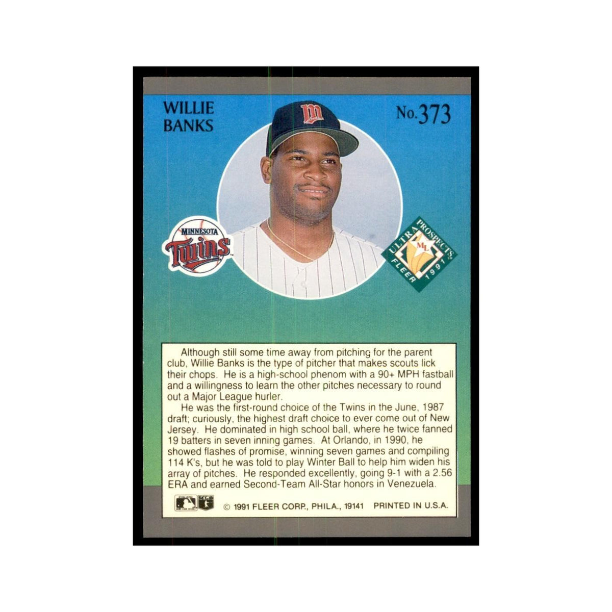 Willie Banks 1991 Fleer Ultra #373 Baseball Cards Baseball Card NM