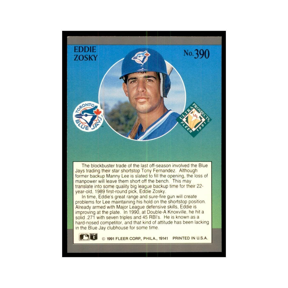 Eddie Zosky 1991 Fleer Ultra #390 Baseball Cards Baseball Card NM