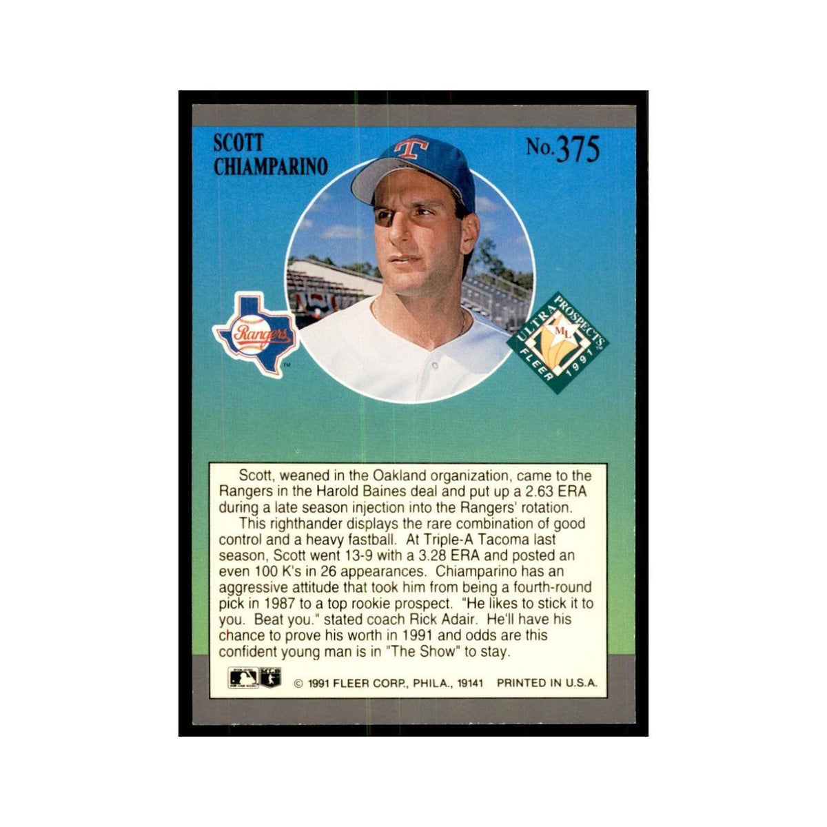 Scott Chiamparino 1991 Fleer Ultra #375 Baseball Cards Baseball Card NM