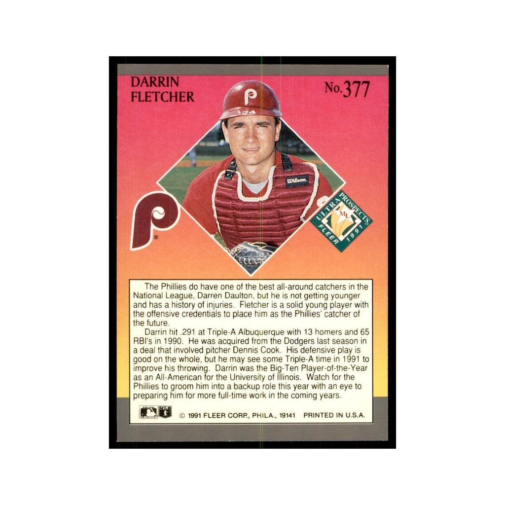 Darrin Fletcher 1991 Fleer Ultra #377 Baseball Cards Baseball Card NM