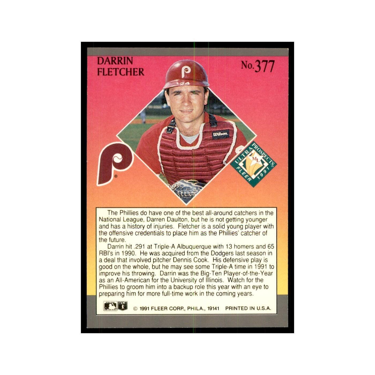 Darrin Fletcher 1991 Fleer Ultra #377 Baseball Cards Baseball Card NM