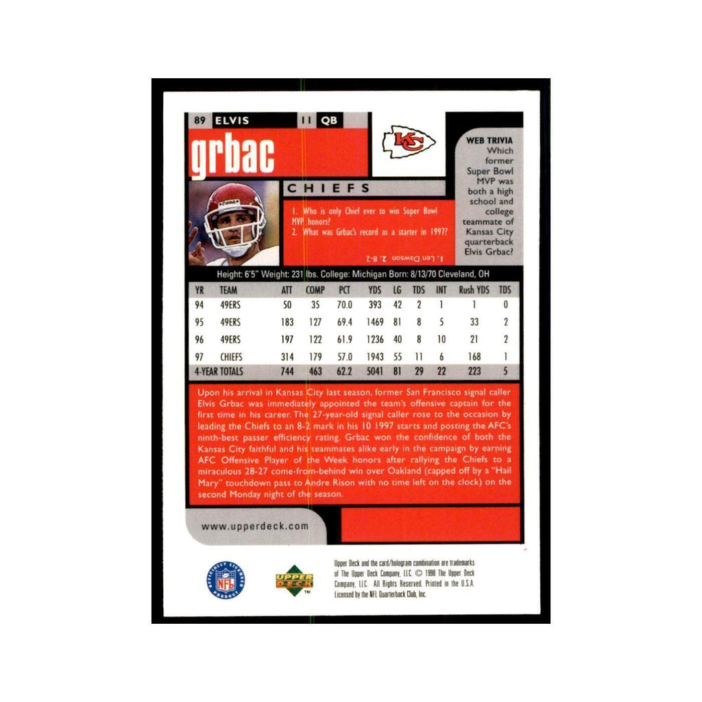Elvis Grbac 1998 UD Choice #89 Football Cards Football Card NM