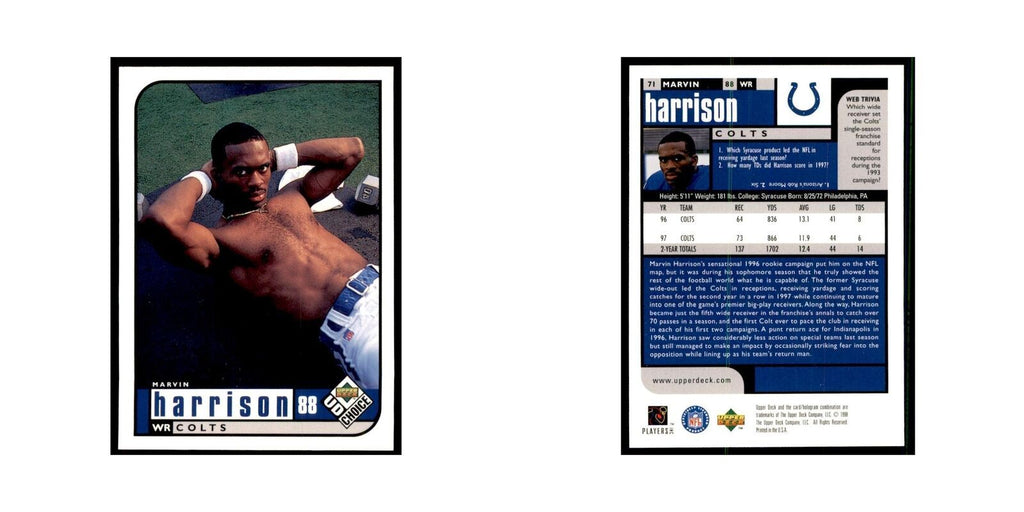 Marvin Harrison 1998 UD Choice #71 Football Cards Football Card NM