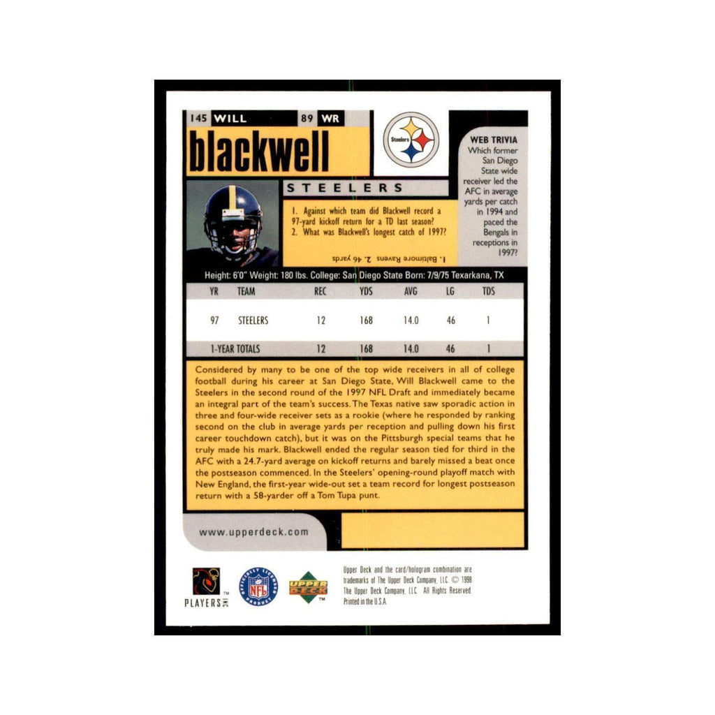 Will Blackwell 1998 UD Choice #145 Football Cards Football Card NM