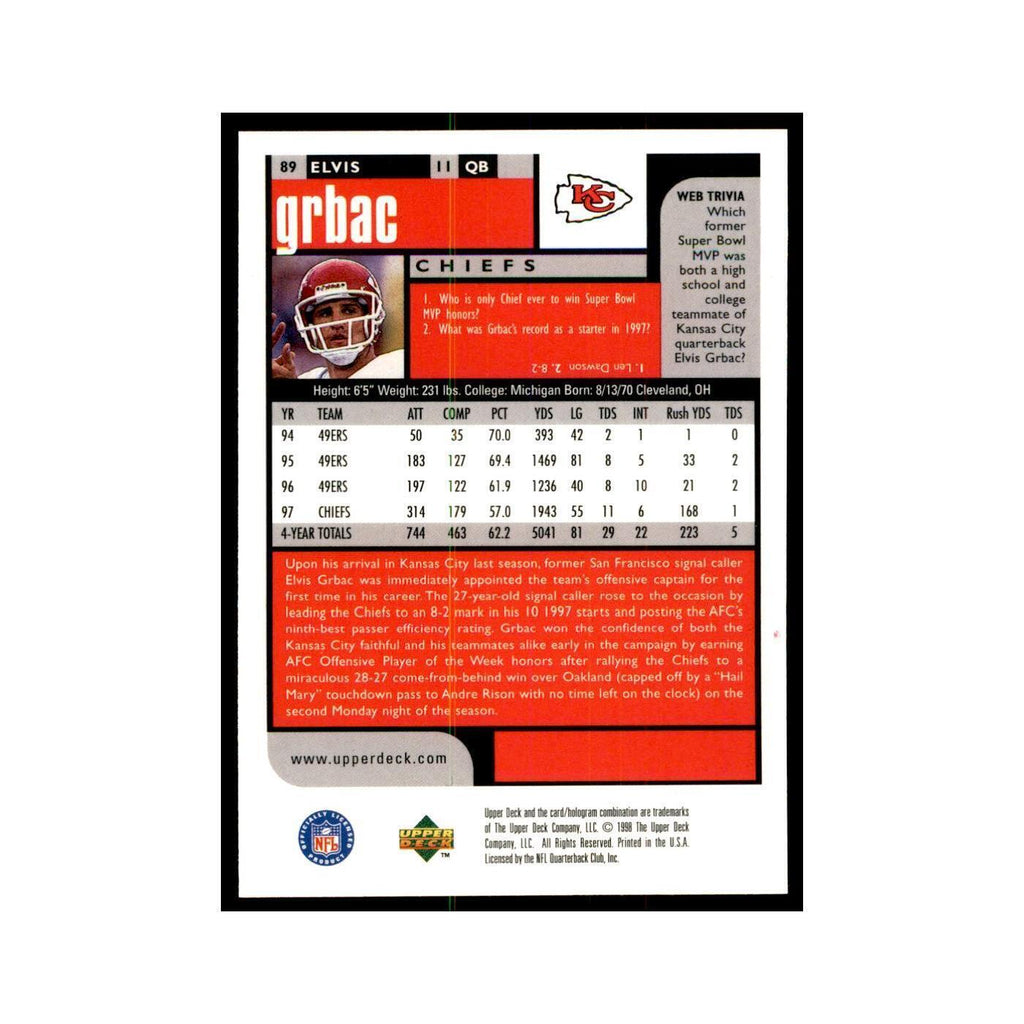 Elvis Grbac 1998 UD Choice #89 Football Cards Football Card NM